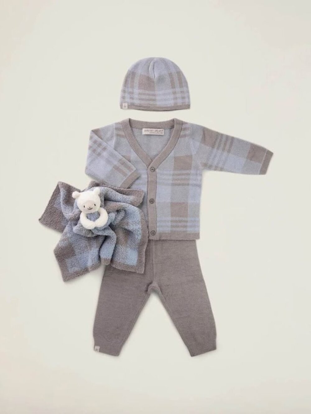 Barefoot Dreams CozyChic Ultra Lite Plaid Baby Bundle - Sky/Dove Grey